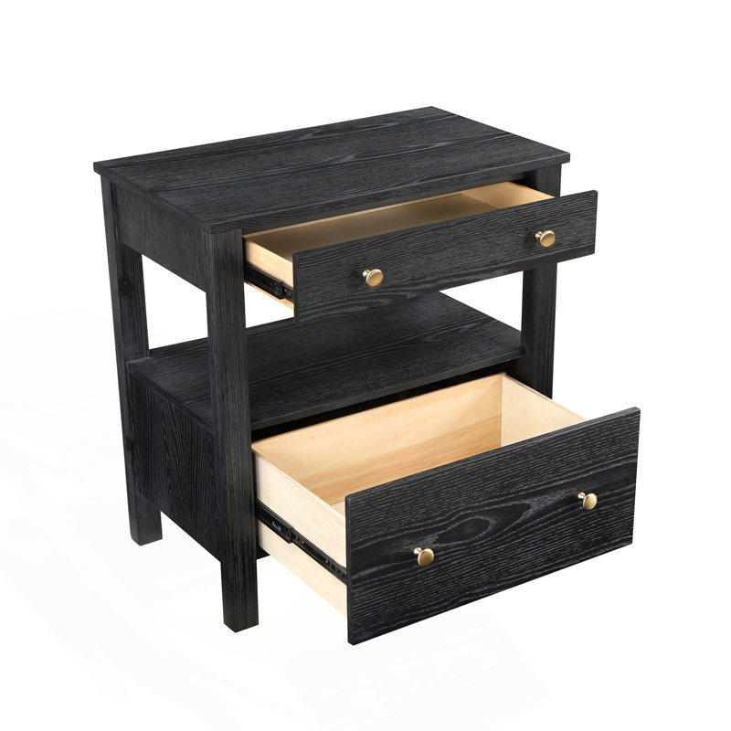 2 Drawer Nightstand With Shelf