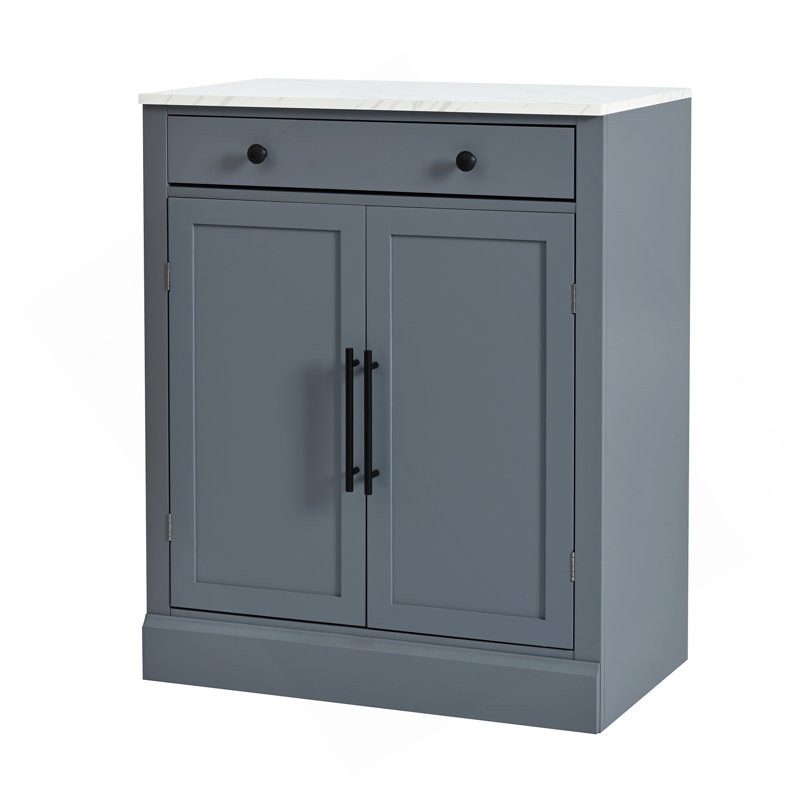 Garde-manger autoportant moderne, rangement pour nourriture buffet, armoire à café avec tiroir, 2 tablettes réglables et 2 tablettes de porte pour la salle à manger, cuisine, gris