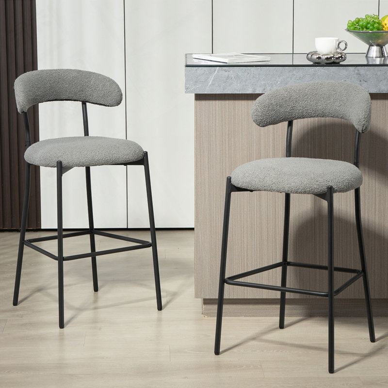 Tabourets de bar en tissu Teddy, Gris