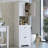 Rectangular Storage Cabinet with Doors, Open Bookcase, Freestanding Organizer Display for Kitchen, Office, Adjustable Shelves, White