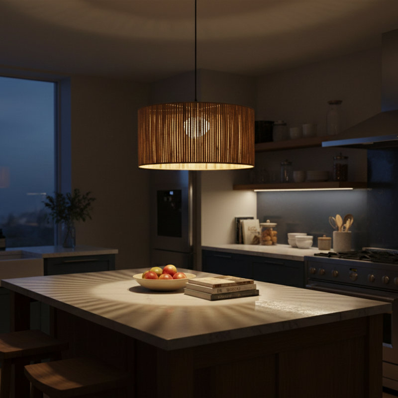Lustre en bambou 1 lumière Oasis, En bois