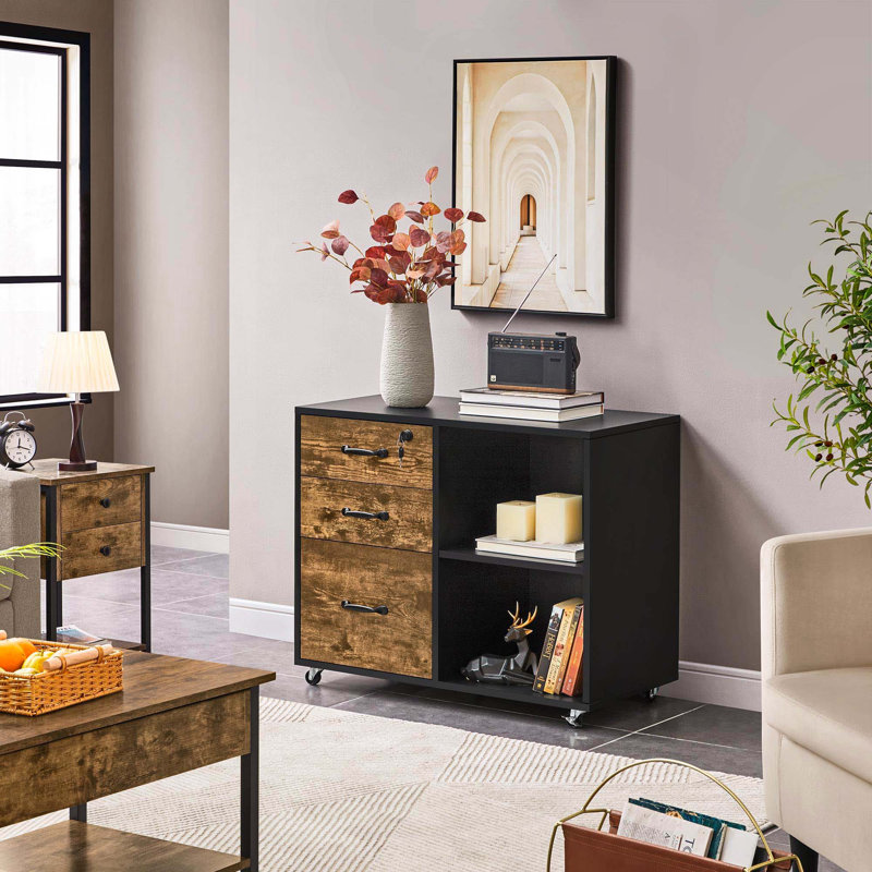 Brezina 80cm Wide 3 -Drawer File Cabinet, Black/Brown
