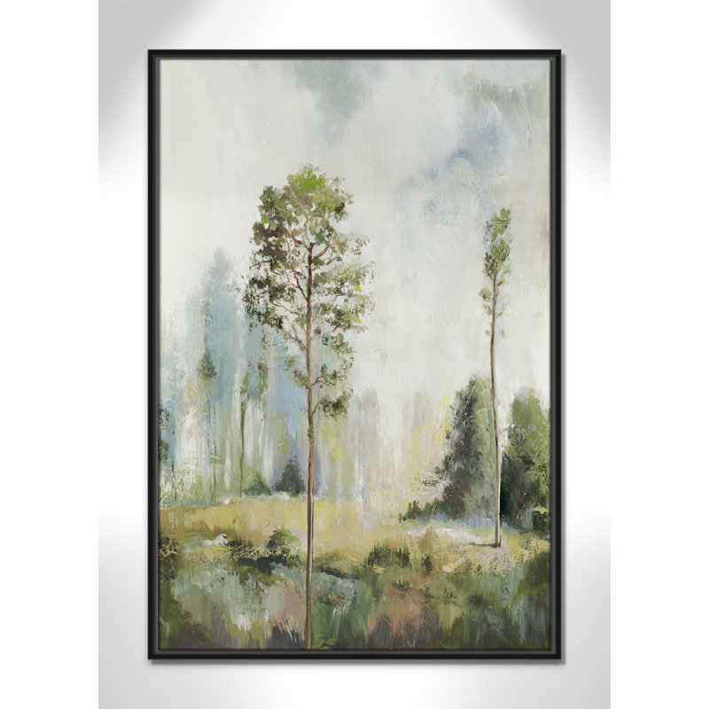 Teton Tall Green Trees I by Teton Pearce - Floater Frame Print on Canvas, 37.5" H x 25.5" W, Black