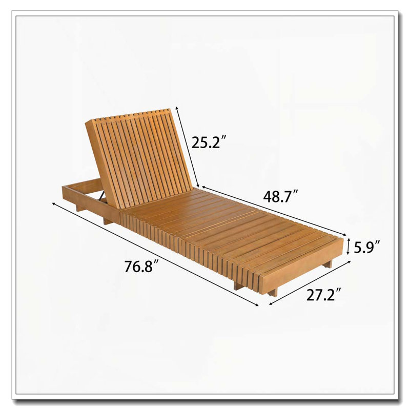 Solid Wood Lounge Chaise, Copper,Teak+Dark Grey Cushion1