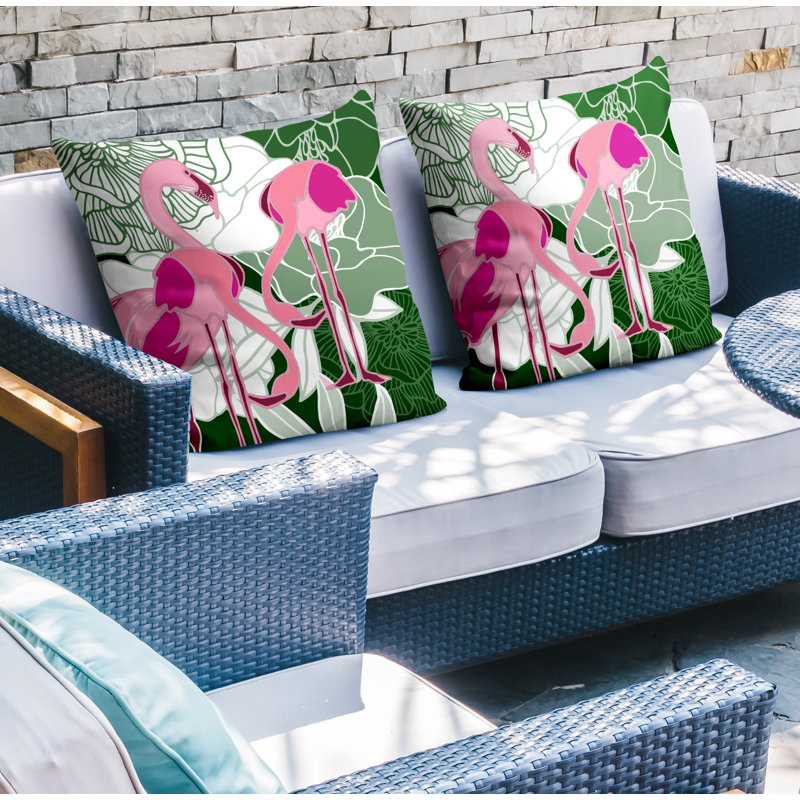 Outdoor Reversible Throw Pillow, 19W" x 19H", Green/Pink