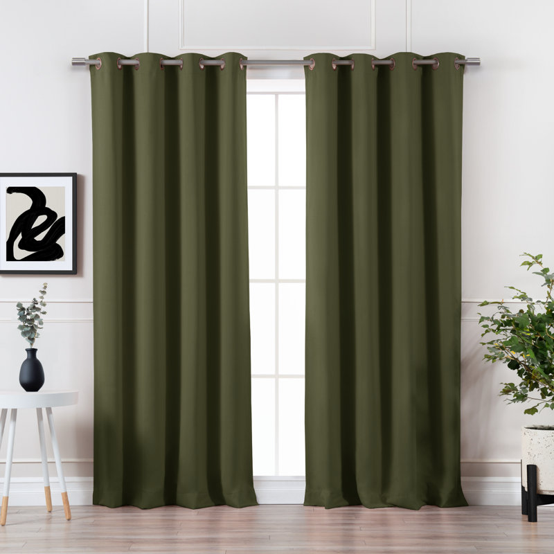 Adina Sevan Solid Thermal Grommet Curtain Panels, Moss, 52"W x 84"L
