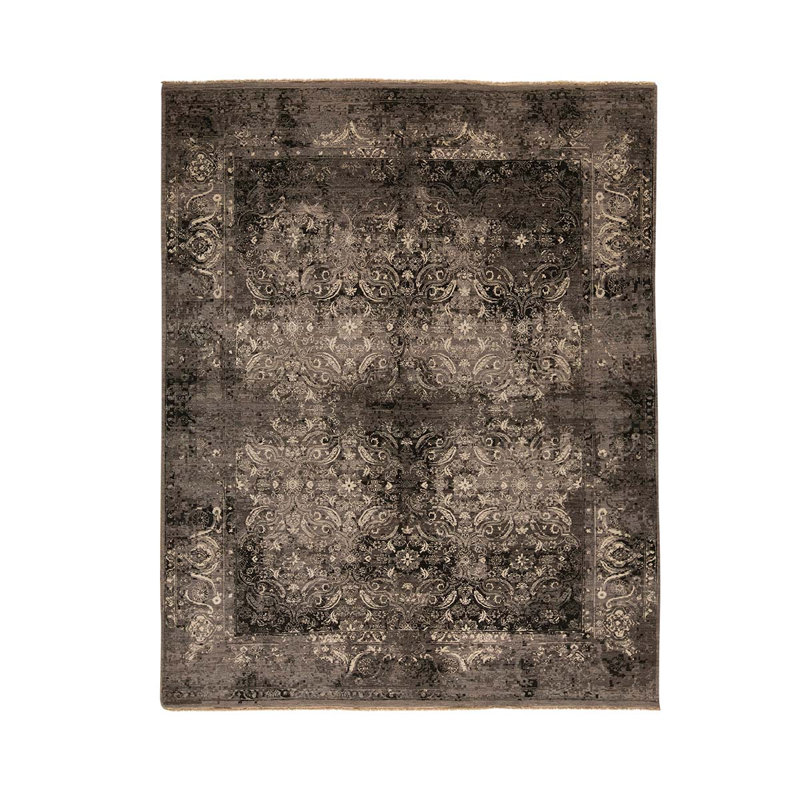 Tapis brun clair / taupe de haute qualité noué à la main