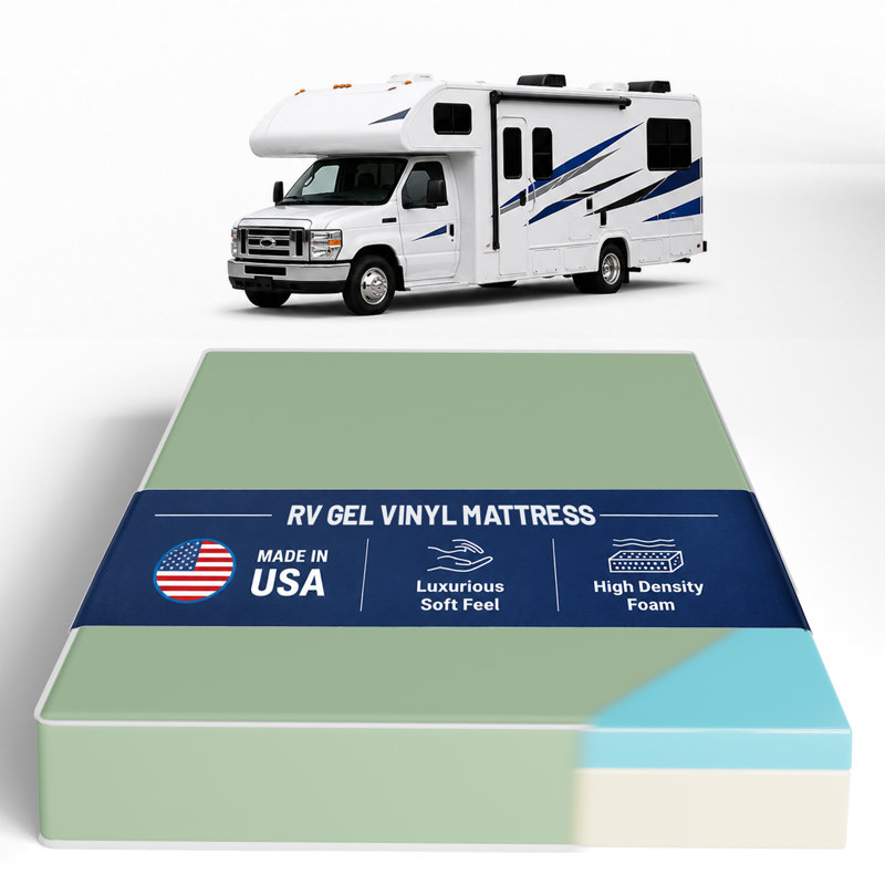 8-Inch High-Density Cooling Gel Memory Foam Vinyl RV Mattress Replacement, Medium Firm, Camper Vans, 75" X 28", 75" x 28", 8"