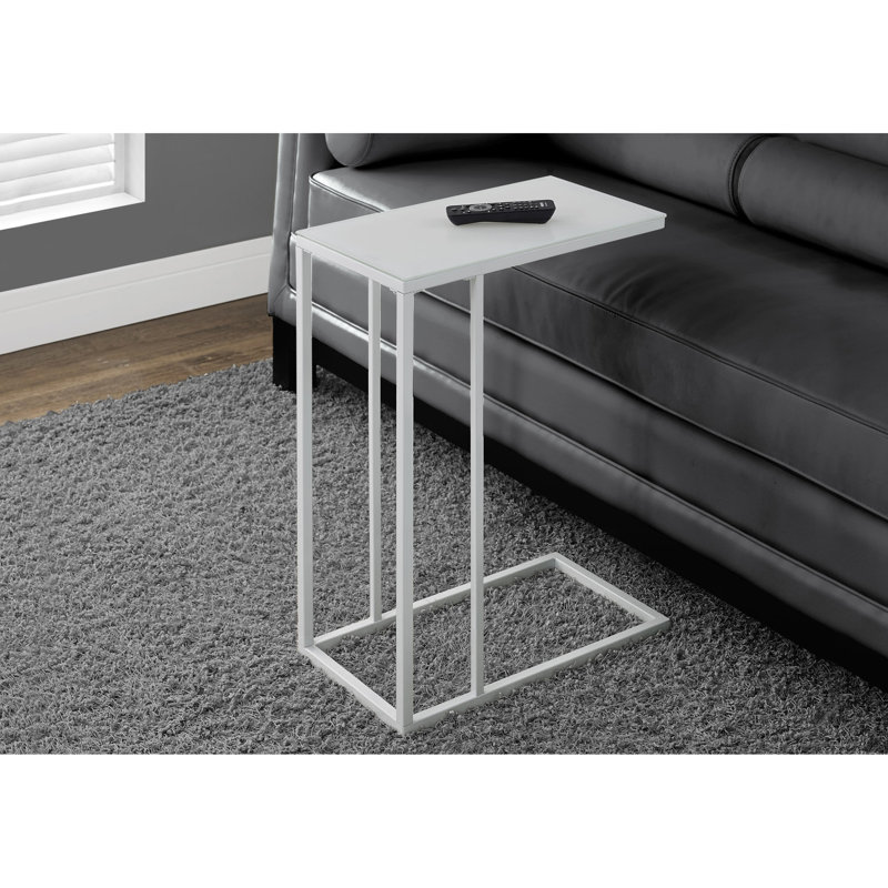 Table d'appoint contemporaine avec plateau rectangulaire en verre blanc givré et base en métal pour le salon et la chambre à coucher