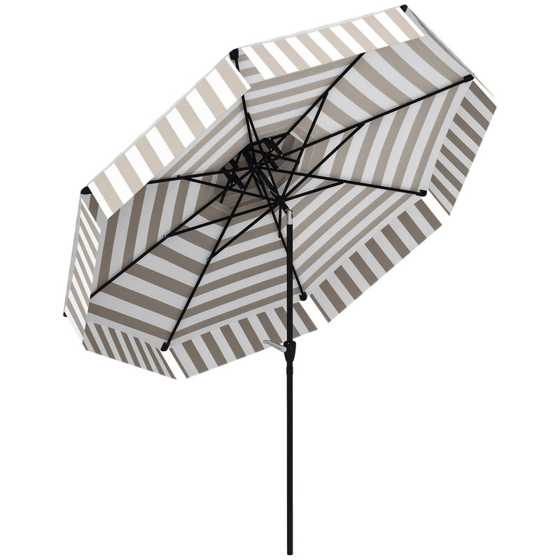 Parasol d'extérieur de 8,6 pi Outsunny, parapluie de marché extérieur UPF 30+, parasol de table de patio ventilé à 2 niveaux avec manivelle, 8 nervures, inclinaison à bouton-poussoir, gris clair