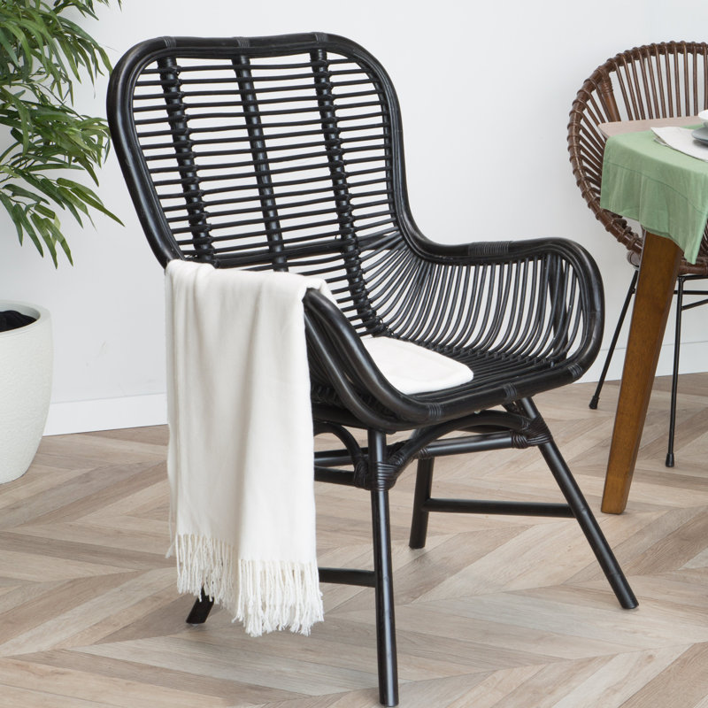 Gaelen Patio Dining Armchair with Cushion, Black