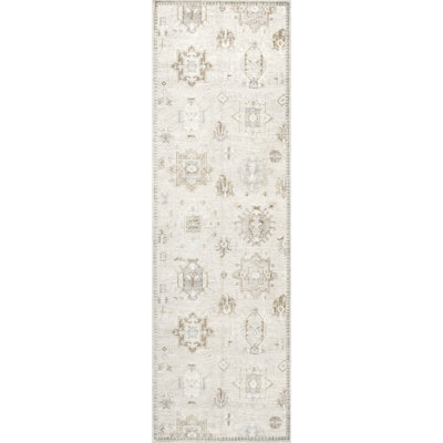 Elverta Medallion Machine Washable Runner Rug for Living Room Bedroom Dining Room Entryway Hallway Kitchen, Beige/Ivory