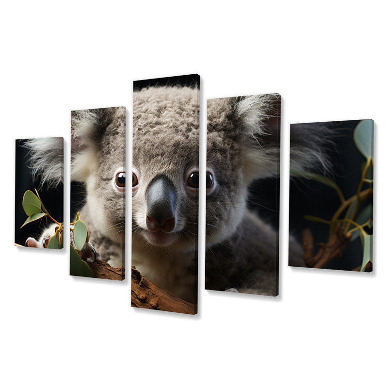 Koala Portrait I - animaux, art mural sur toile - 5 panneaux