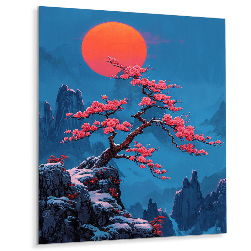 Fleur de cerisier - reproduction d'art murale arbre, H 20 po x l 12 po x P 1 po, Métal métal