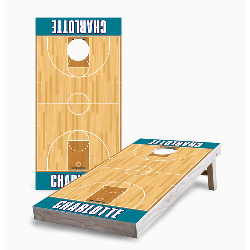 Ensemble de jeu de cornhole 2 x 4 Charlotte Basketball | Comprend (2) planches (8) sacs et accessoires optionnels