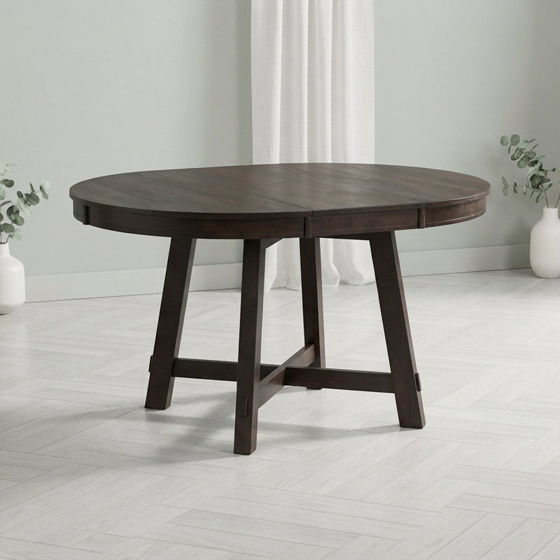 Table de salle à manger ronde rustique avec plateau extensible à lattes – Table de cuisine de style campagnard, Espresso