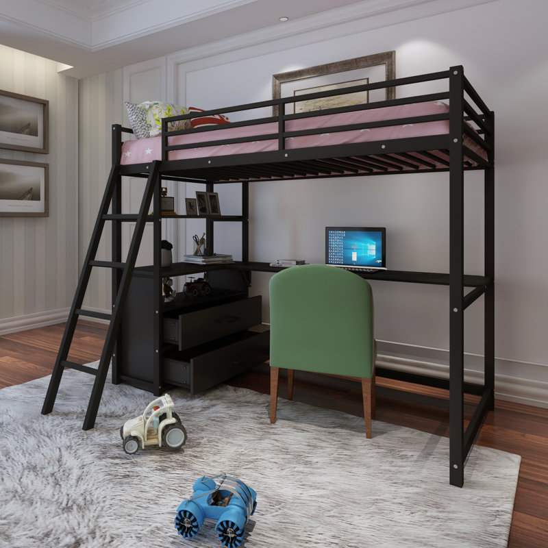 Lit mezzanine simple avec tiroirs Adetola Kids, Noir