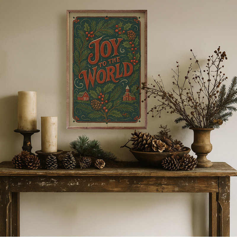 Carte postale rétro «Joy to the world», H 16 po x l 10 po
