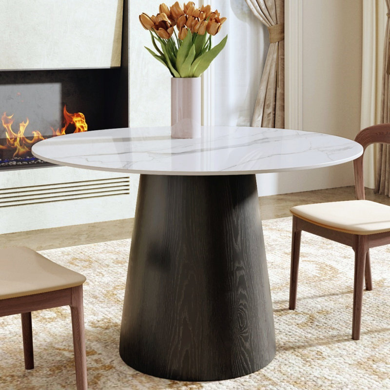 Petite table de salle à manger Bobrow, Blanc montagne enneigée, Noir, H 29,5 po x L 43,31 po x l 43,31 po
