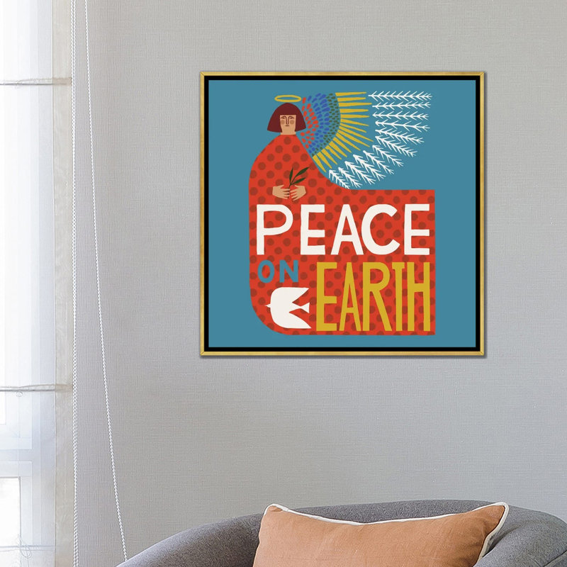 Peace Peace - reproduction d'art murale - toile encadrée, H 26 po x l 26 po, Impression encadrée sans passe-partout, Doré