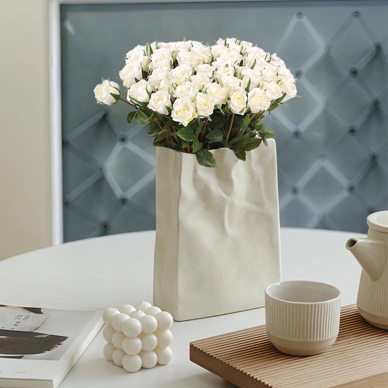 12PCS Fleurs artificielles roses en soie, Blanc