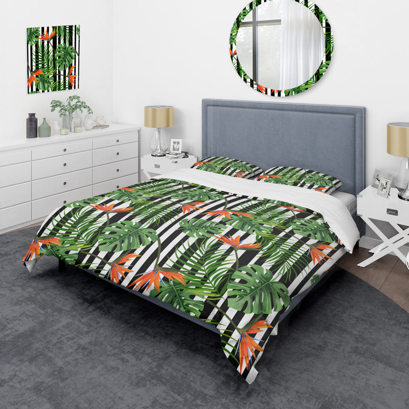 Feuilles tropicales vertes - ensemble de housse de couette abstrait - polyester microfibre