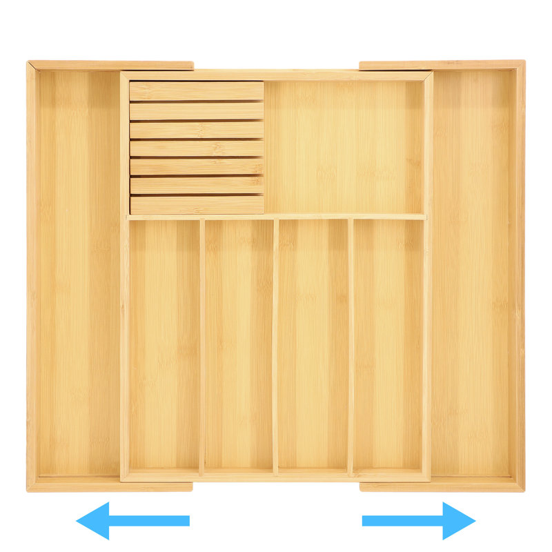 Expanding Drawer Utensil Organizing Tray in Bamboo with Removable Knife Storage
