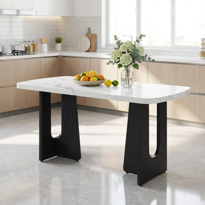 Table de salle à manger moderne en faux marbre avec pieds géométriques - Mobilier de cuisine et de salle à manger polyvalent