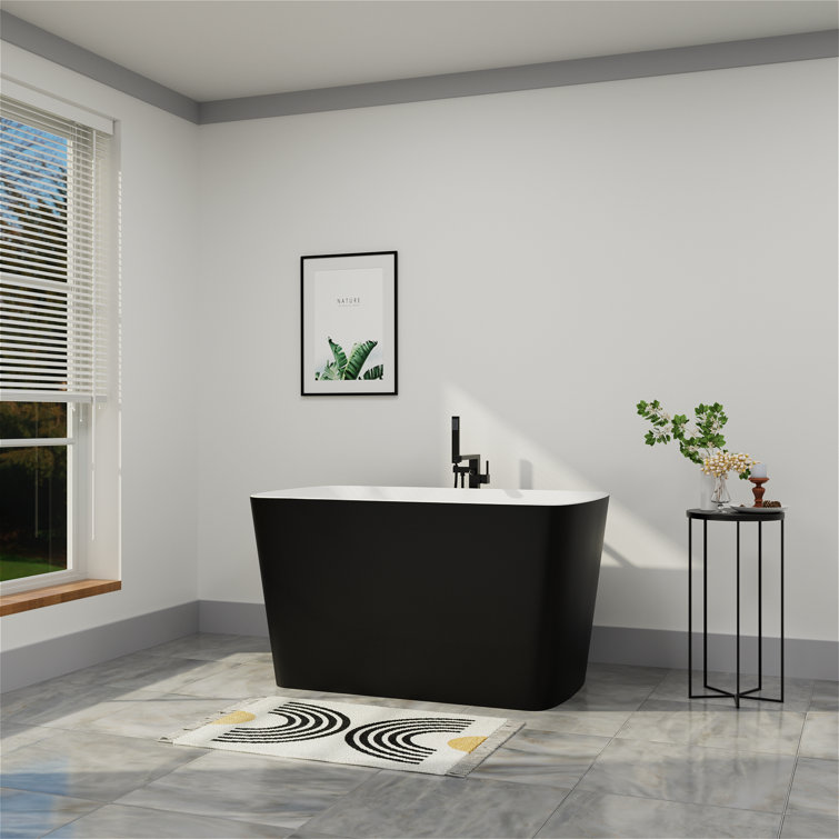 47" L x 27" W Modern Rectangular Freestanding Soaking Acrylic Small Bathtub with Integrated Seat, Non-Slip in Compact Bathrooms