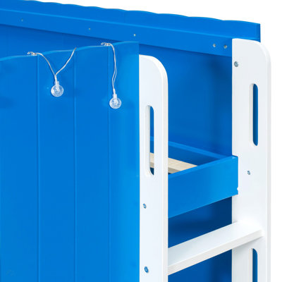 Lit mezzanine double pour enfant avec lumière DEL chaude, bleu Klein