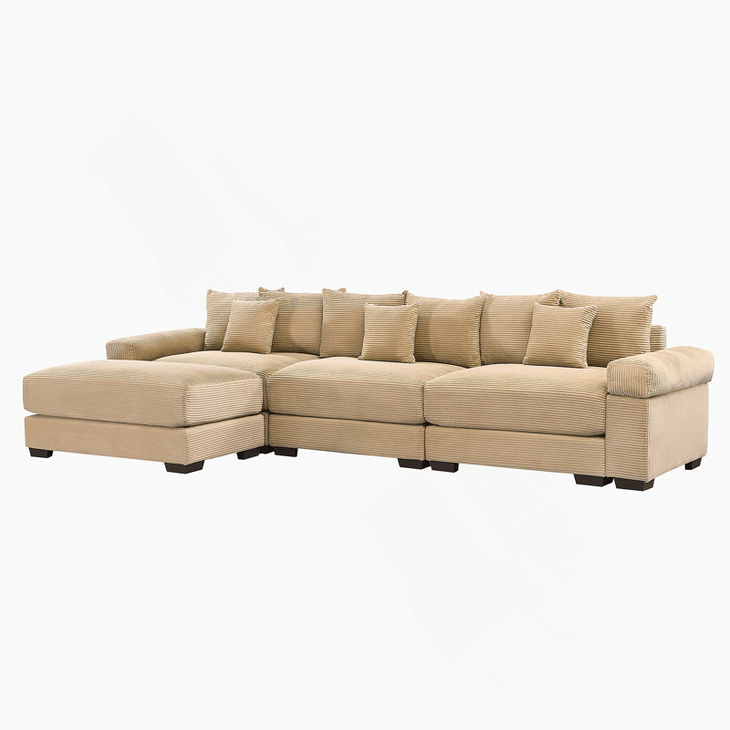 130" Oversized Cloud Modular L-Shape Sectional Couch, Soft Corduroy Fabric,With Chaise Deep Seat Wide Armrest Ergonomic Design 9 Pillows Easy Assembly,For Living Rooms Bedroom,Camel
