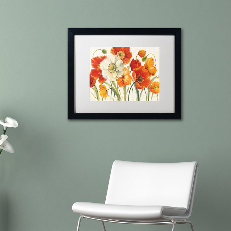 «Poppies Melody I» par Lisa Audit - reproduction d'art sur toile, H 11 po x l 14 po x P 0,5 po, Cadre noir, Blanc