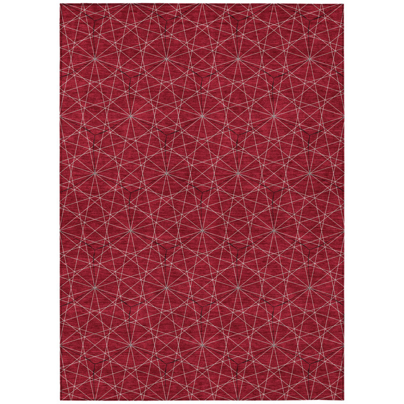 Tapis intérieur / extérieur 9 pi x 12 pi noir et rouge géométrique lavable
