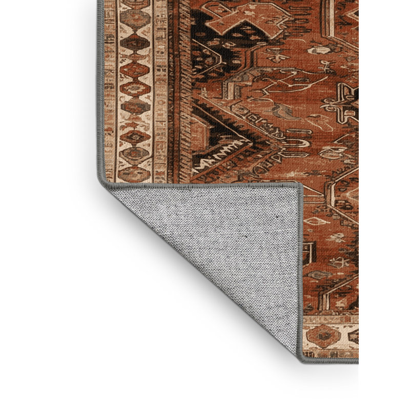 Tapis brun turc lavable à la machine, Rond 7 pi
