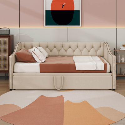 Twin Size Upholstered Daybed With Pop Up Trundle by Lark Manor
