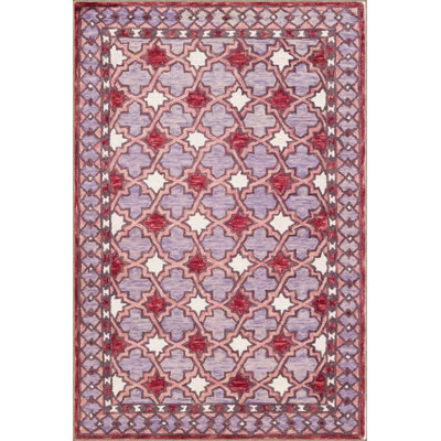 Pink White Framed Decorative Washable Carpet