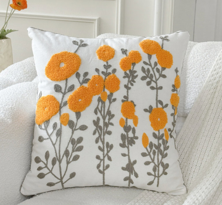 Cushion Cover, Square 45cm, White/Gray Plants & Flowers
