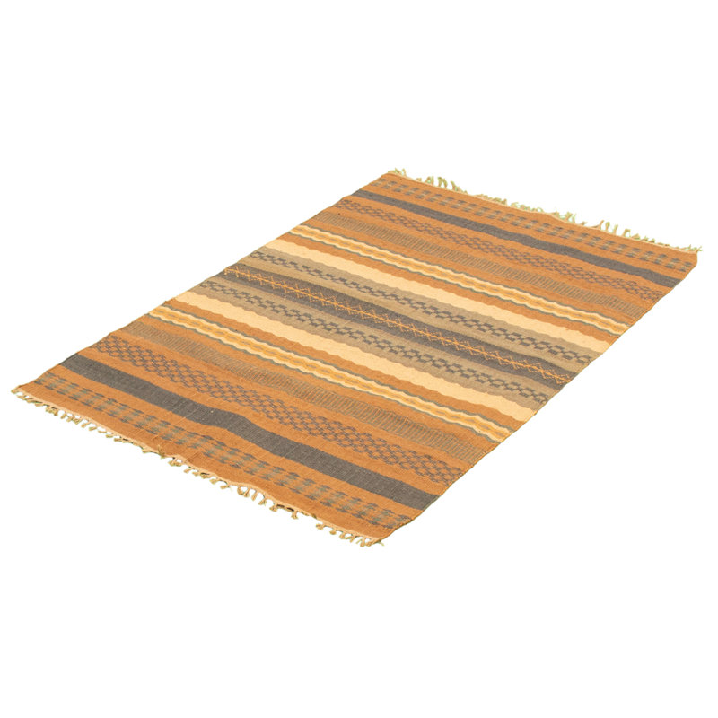 Tapis géométrique en laine brun / crème / gris à motif géométrique fait à la main