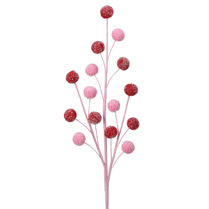 21" Pompom Spray With Snowglitter, Pink/Red