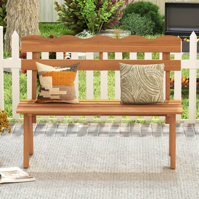 Outdoor Wood Bench with Ergonomic Backrest Solid Acacia Wood 800 lbs Weight Support