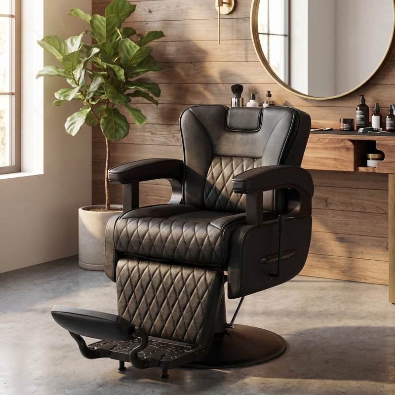 Fauteuil de coiffeur rétro robuste, fauteuil de salon inclinable à hauteur réglable à 360 degrés