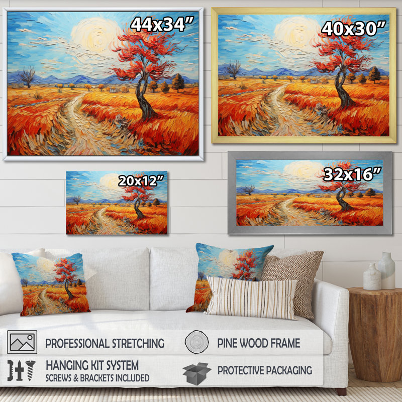 Vangogh Autumn Path III, encadré sur toile par Vincent Van Gogh, peinture, H 12 po x l 20 po x P 1 po, Cadre flottant blanc