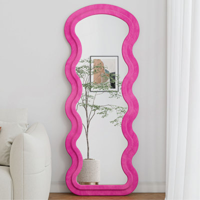 Flannel Full Length Wave Rose Floor Mirror With Stand For Bedroom Living Room Hanging Or Against The Wall