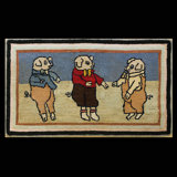Antique American Hooked Wool Multicolor Small Scatter Size 3 Little Pigs Rug