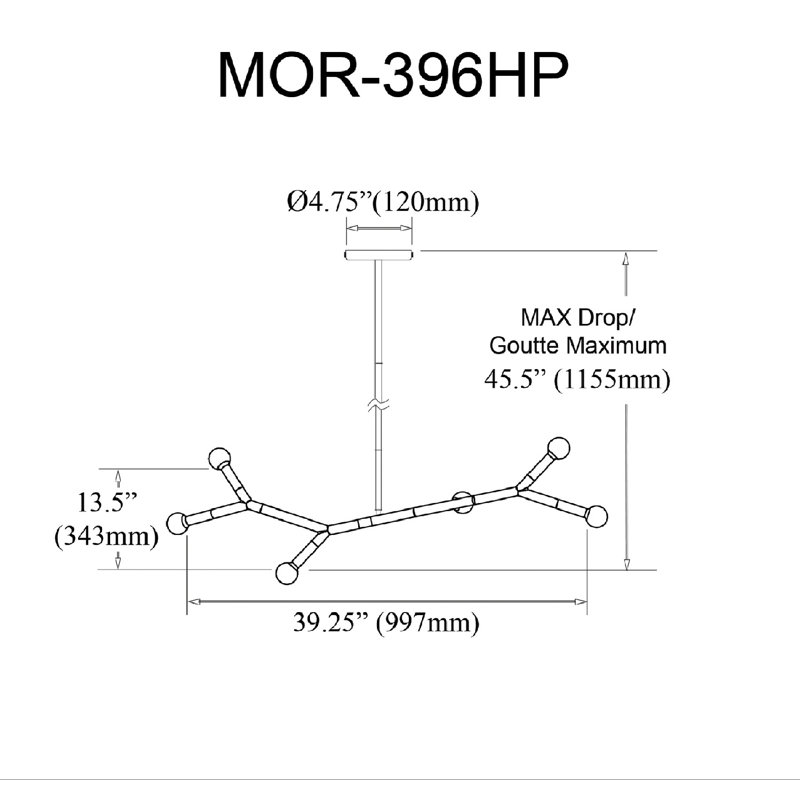Luminaire suspendu horizontal 6 lumières Rowley, Noir mat