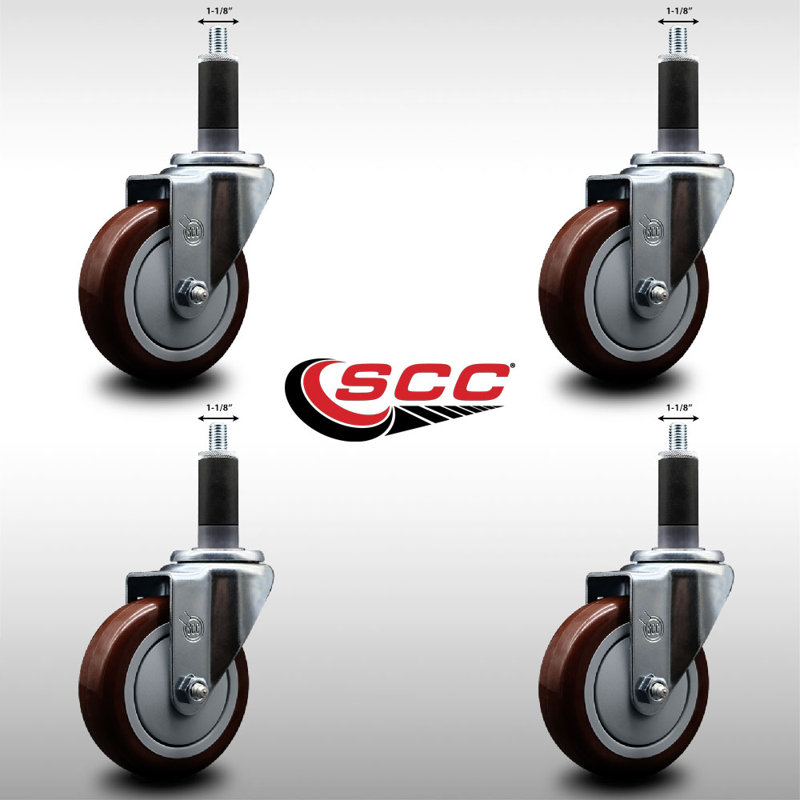 Ensemble de roulettes extensibles pivotantes en polyuréthane 4 pouces 1-1 / 8 pouces SS SCC, Marron