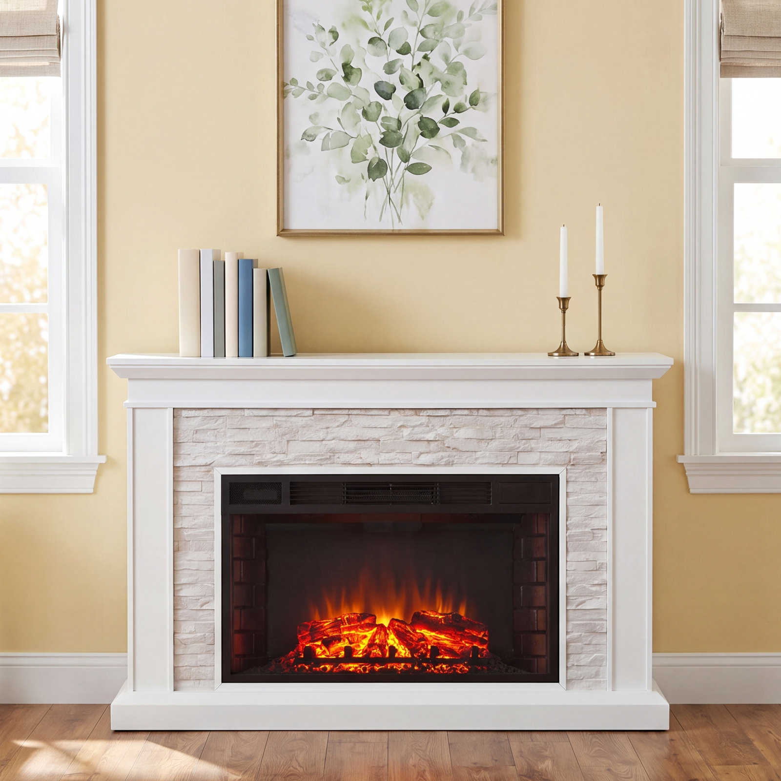Burnell Electric Fireplace, White