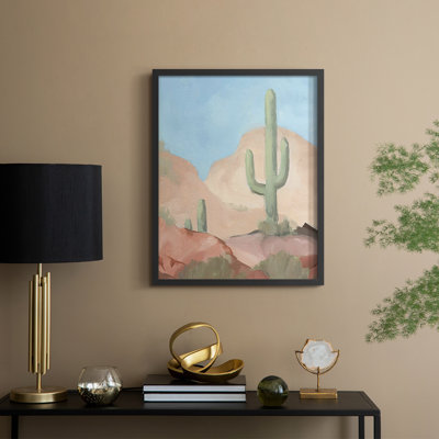 «Sunny Saguaro I», reproduction encadrée - bois massif