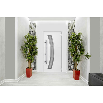 Porte avant en acier pré-suspendue à l'avant / deux inserts blancs / acier inoxydable 6500 simples modernes peints - l 36 po x H 80 po - droitier