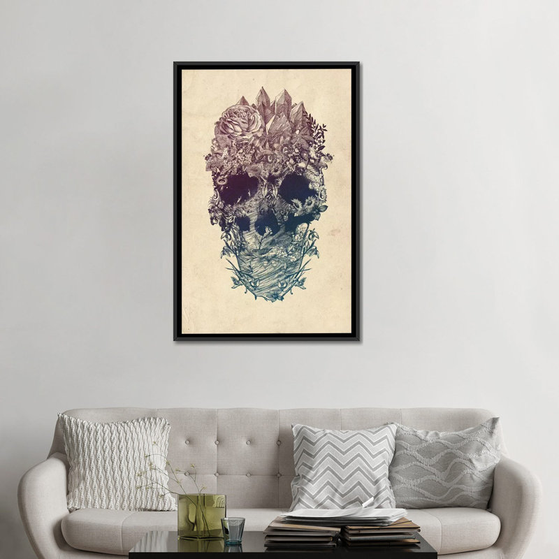 « crâne floral » par ali gulec, reproduction d’impression sur toile tendue, H 26 po x l 18 po x P 1,5 po, Pas de tapis